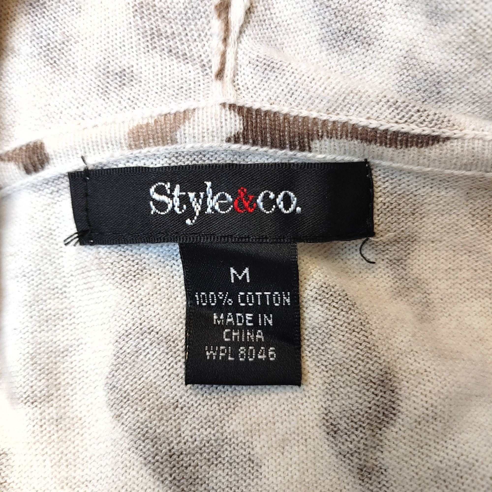 Other STYLE & CO Womens M Brown White Animal Print Hooded V-Neck L Size M / US 6-8 / IT 42-44 - 3 Thumbnail