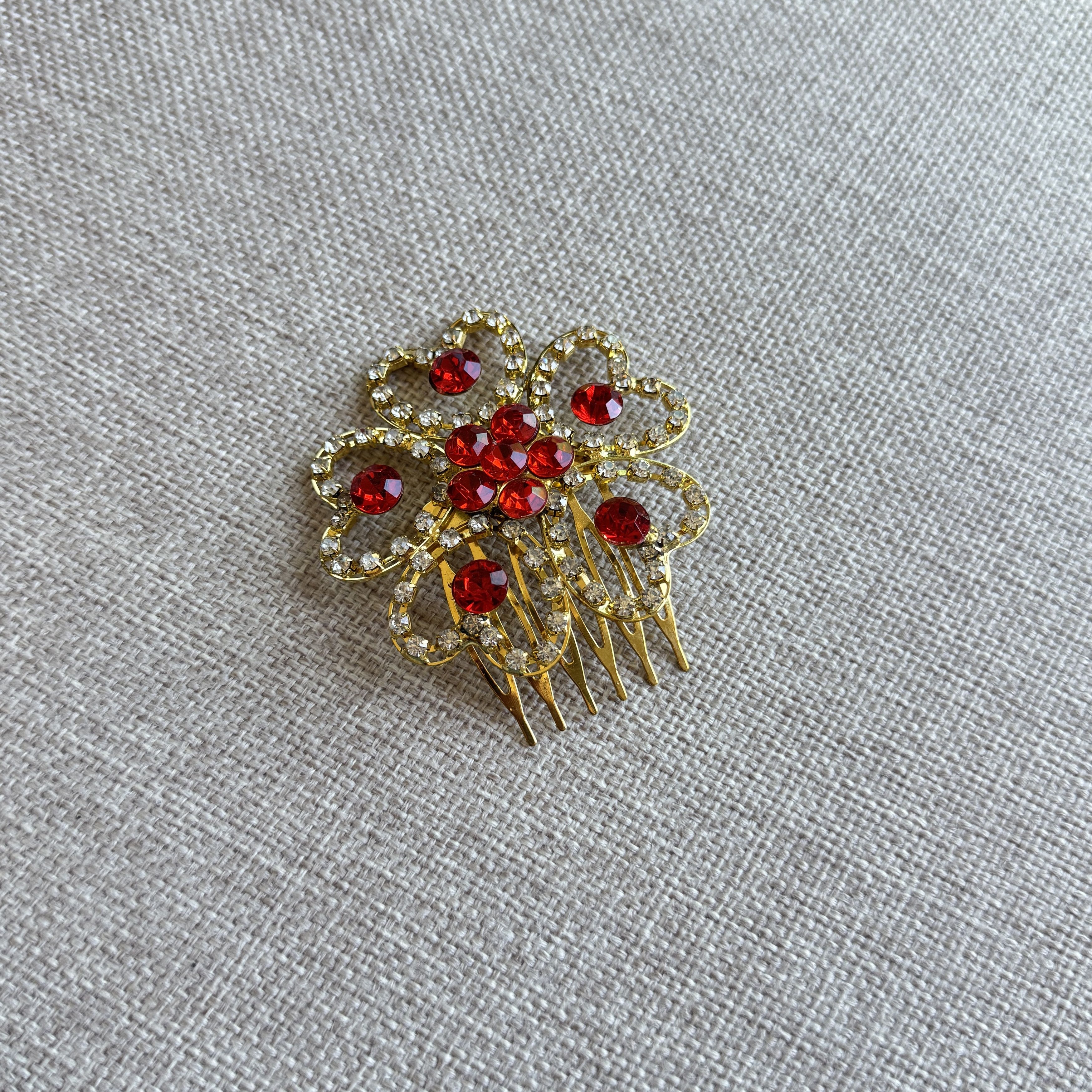 Other Gold Red Rhinestone Flower Hair Comb Size ONE SIZE - 2 Thumbnail