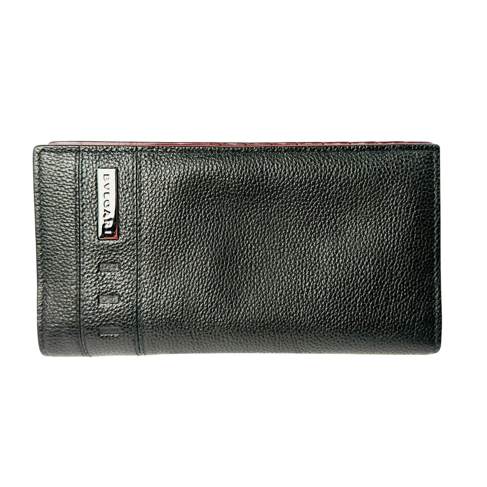 Bvlgari BVLGARI Black Pebbled Calfskin Leather Long Wallet Unisex Size ONE SIZE - 1 Thumbnail