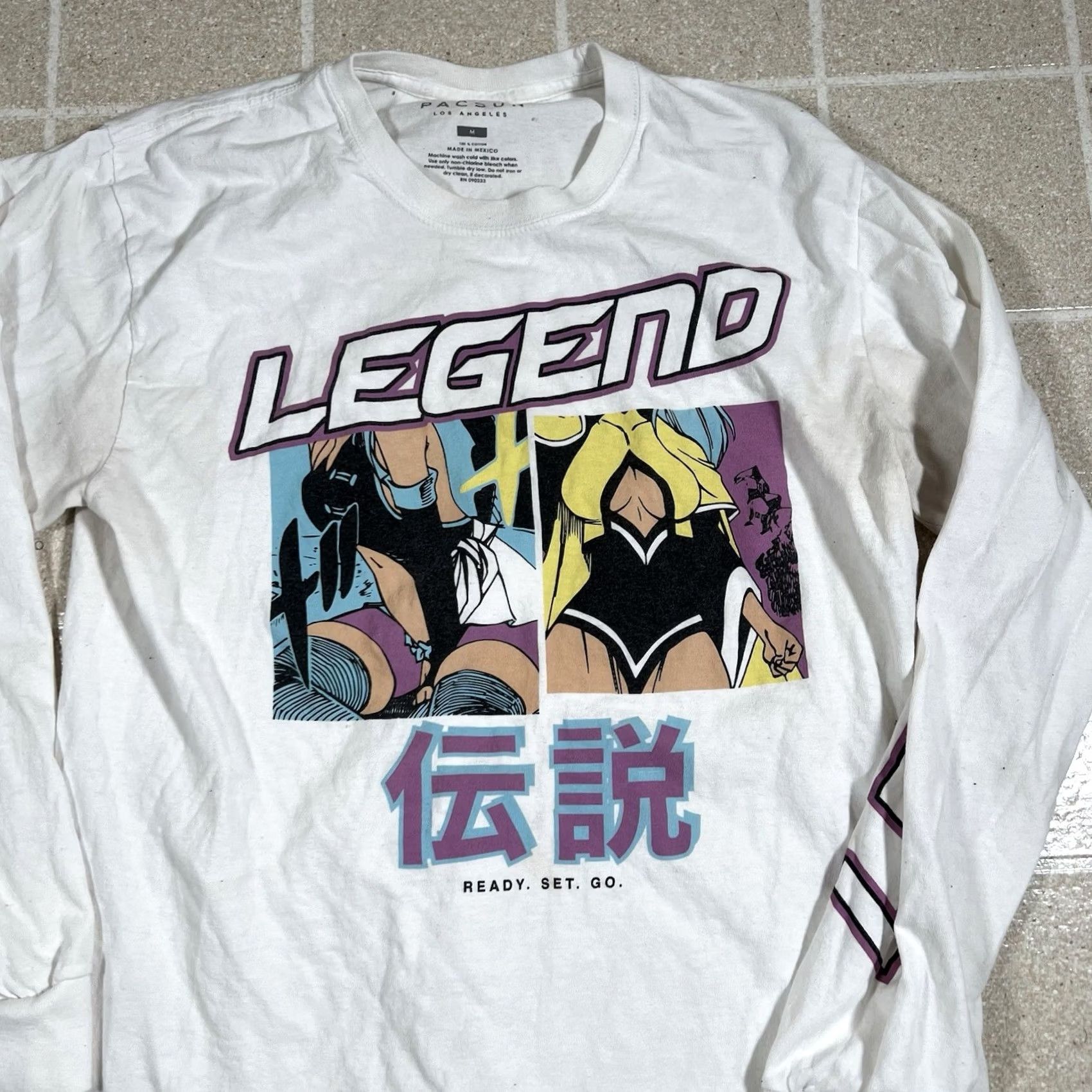 Pacsun Pacsun Men’s T-Shirt Long Sleeve Legend Ready Set Go Anime Size M White Mens Regular Size US M / EU 48-50 / 2 - 2 Thumbnail