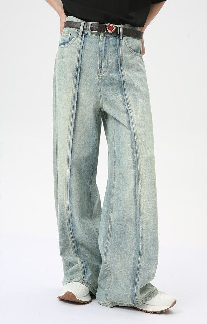 Designer × Japanese Brand Vintage light blue patchwork straight wide-leg jeans Size US 32 / EU 48 - 3 Thumbnail