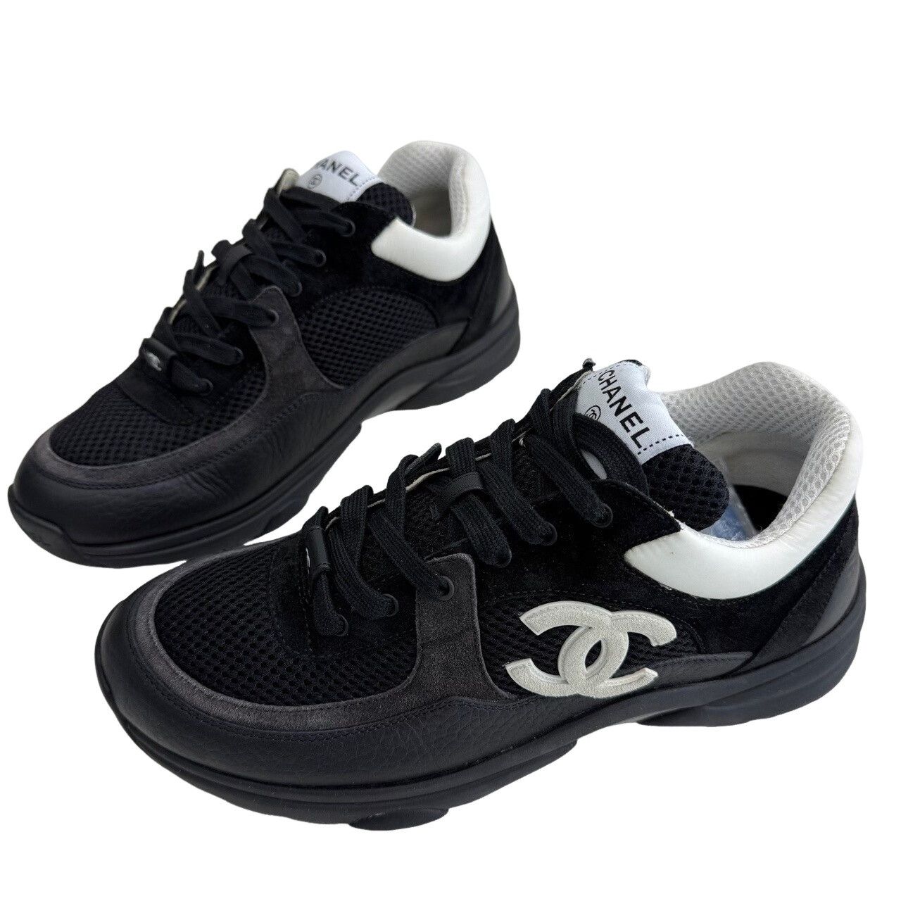 Chanel Chanel Black Mesh Leather Sneakers Size 39 Size US 9 / IT 39 - 1 Thumbnail