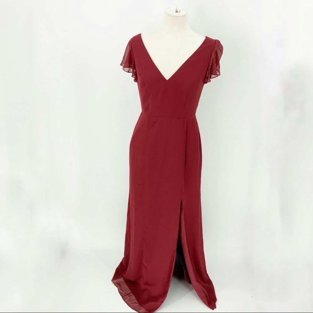 After Six After Six V Neck Burgundy Ruffle Evening Gown Size 6 NWT Size M / US 6-8 / IT 42-44 - 3 Thumbnail
