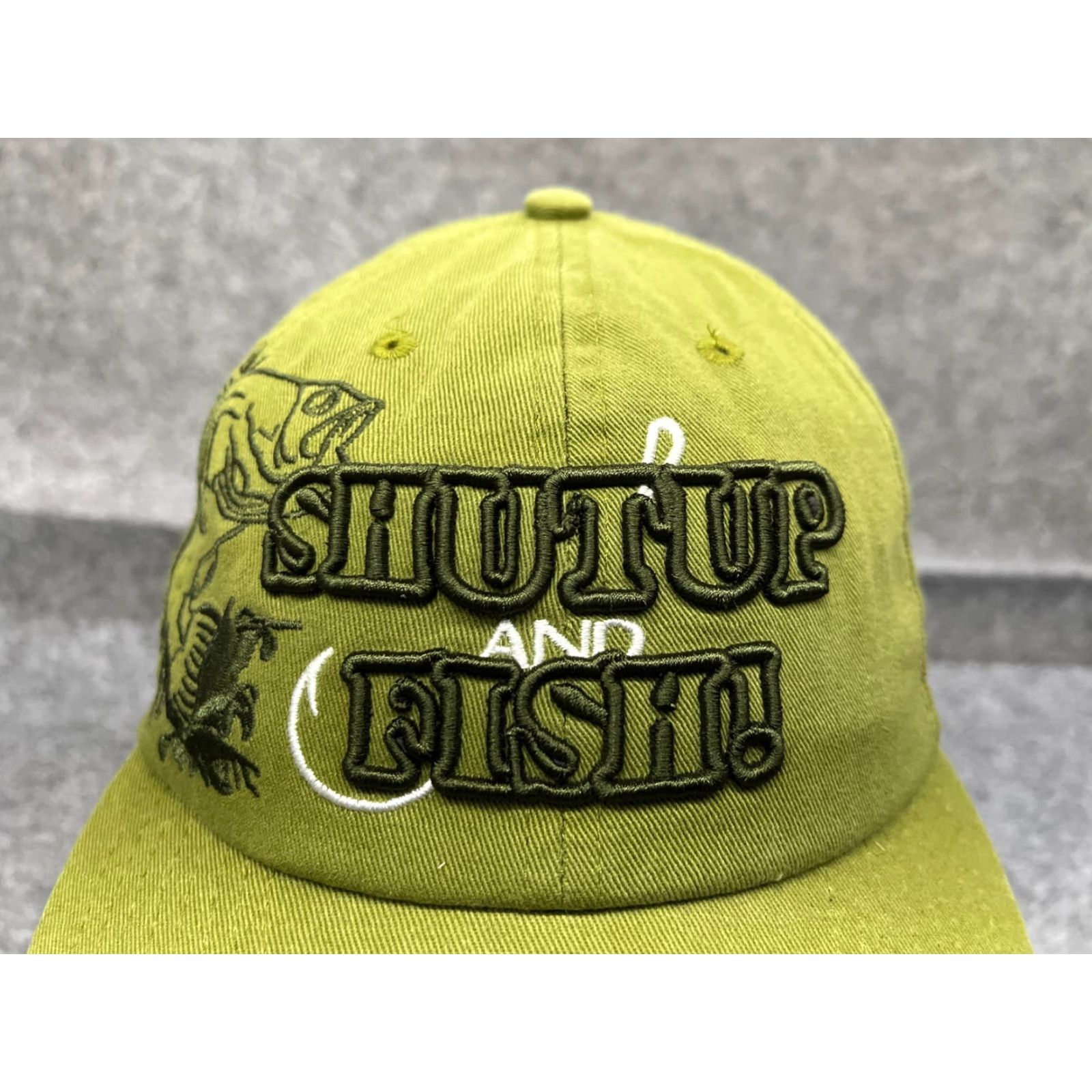 Vintage BK Shut Up & Fish! Hat Cap Strap Back Adult One Size Green Cotton Twill Baseball Cap Beach Camp Fish Hiking Accessories Mens Size ONE SIZE - 2 Thumbnail