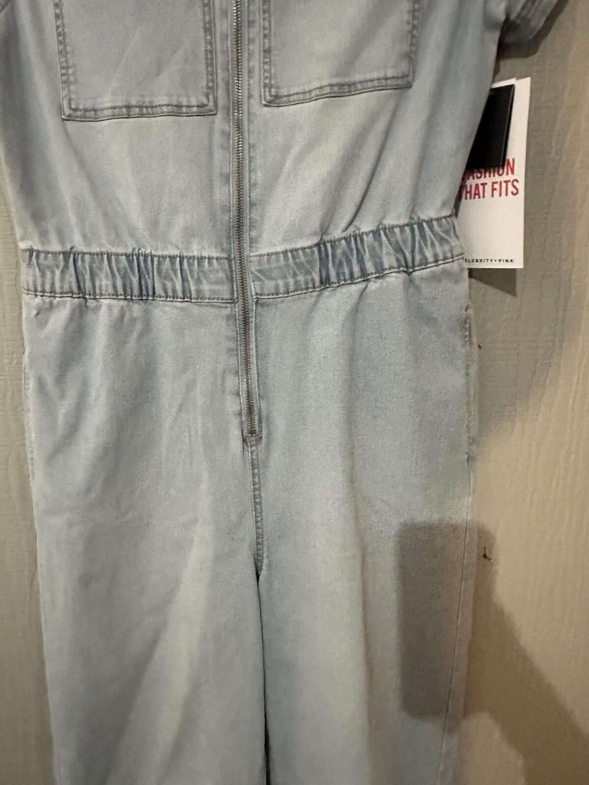 Designer Celebrity Pink Blue Denim Jumpsuit Boilersuit Size M Medium Size 32" / US 10 / IT 46 - 4 Thumbnail