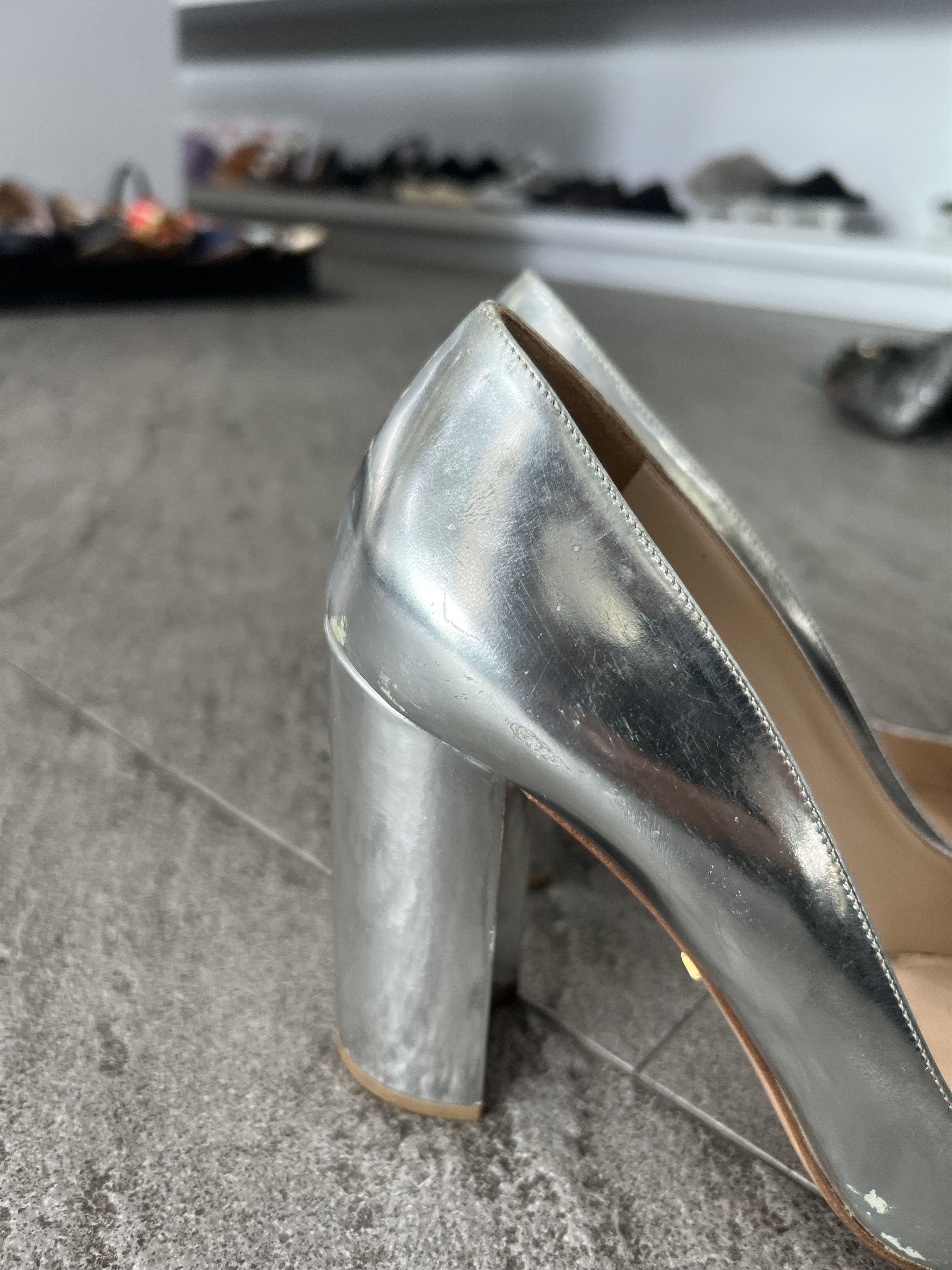 Prada Prada Silver Metallic Block Heel Pumps EU38 Size US 8 / IT 38 - 10 Thumbnail