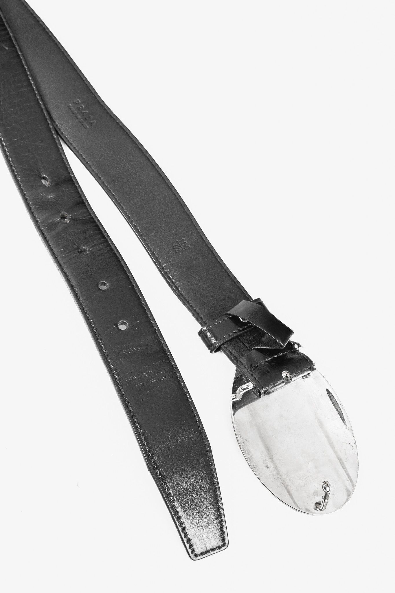 Prada Prada Black Leather Logo-Engraved Oval-Buckle Belt Size ONE SIZE - 4 Thumbnail