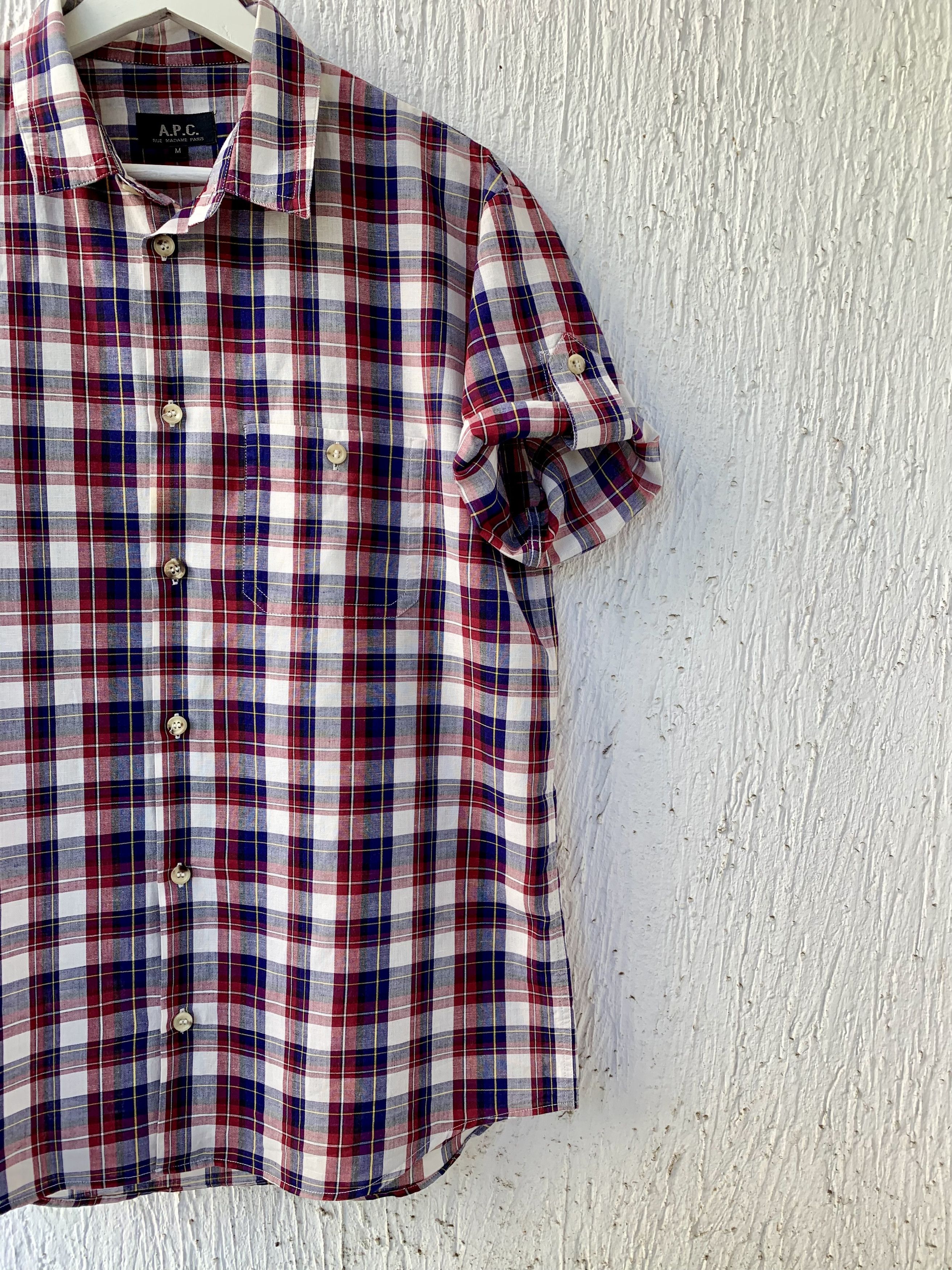 A.P.C. cotton linen tartan check short sleeve shirt Size US M / EU 48-50 / 2 - 2 Thumbnail
