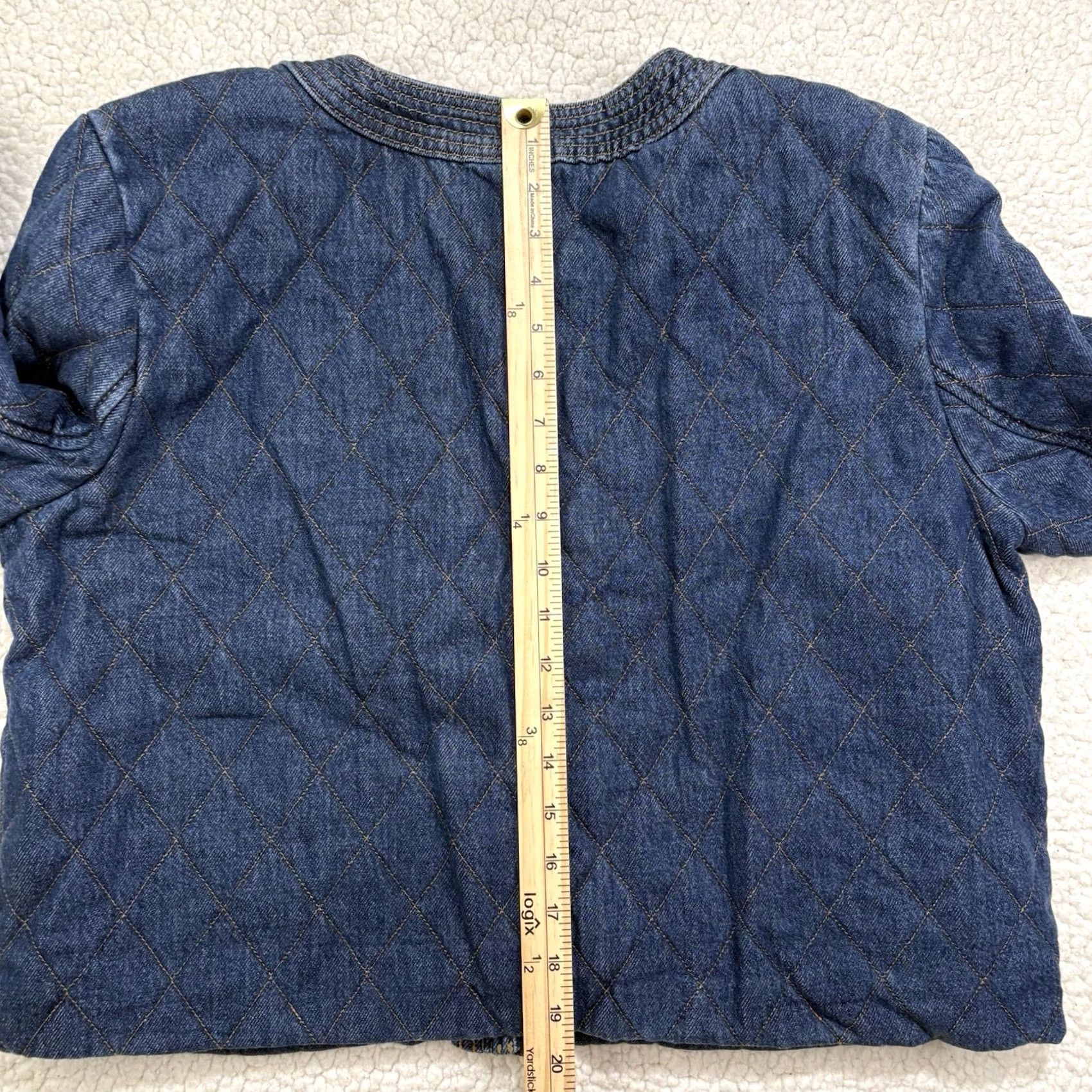 Ann Taylor NWT Ann Taylor Quilted Denim Jacket Petite XL Cropped Dark Wash Blue Button Pocket Collarless Lightweight Lined Short Jacket Women Size XL / US 12-14 / IT 48-50 - 8 Thumbnail