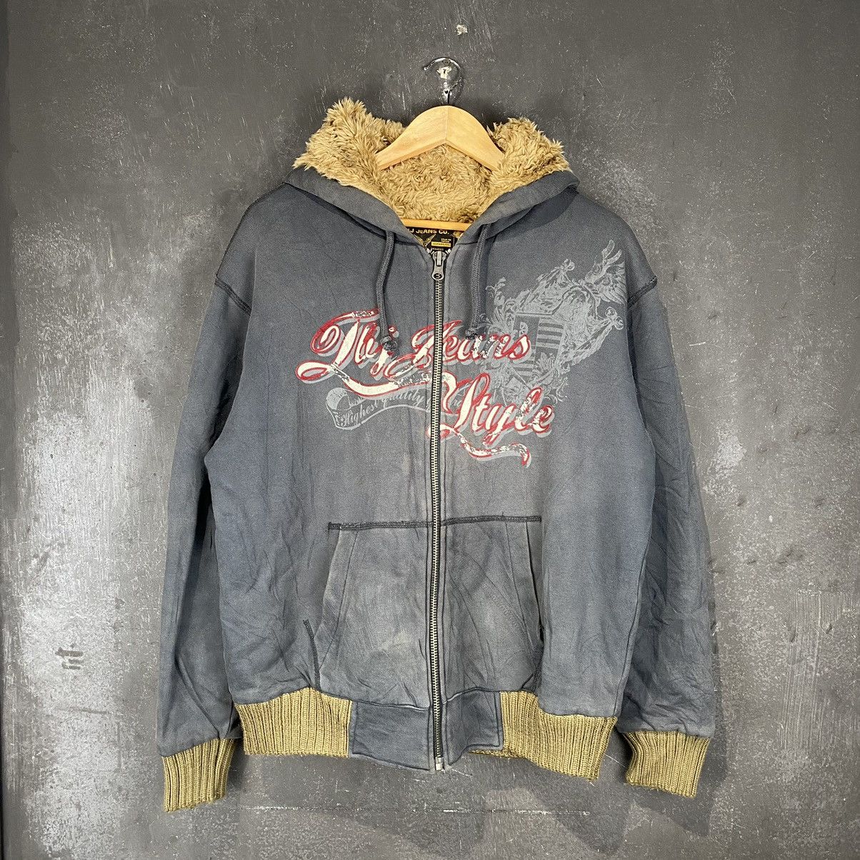 If Six Was Nine × Le Grande Bleu (L.G.B.) y2k Faux Fur Spellout Zipped Up Jacket Hoodie Size US L / EU 52-54 / 3 - 1 Thumbnail