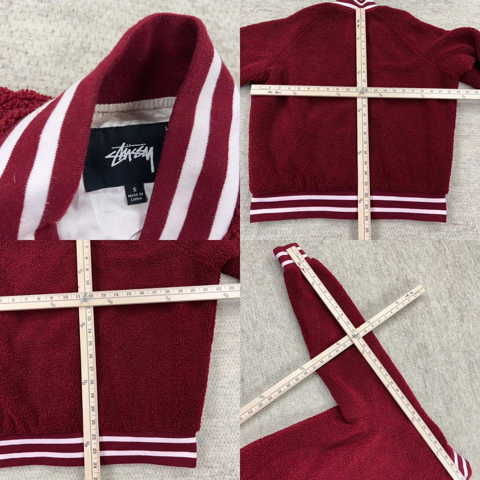 Etro Stussy Varsity Jacket Women Small Red Burgundy Sherpa Deep Pile Retro Snap Micah Size S / US 4 / IT 40 - 8 Thumbnail