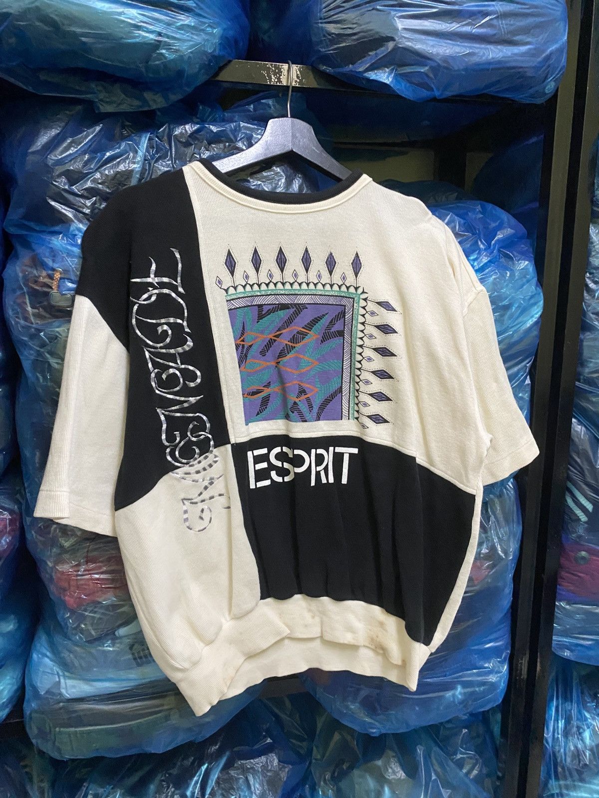 Esprit VINTAGE 90s ESPRIT PATCHWORK SHORT SLEEVE SWEATSHIRT Size US L / EU 52-54 / 3 - 3 Thumbnail