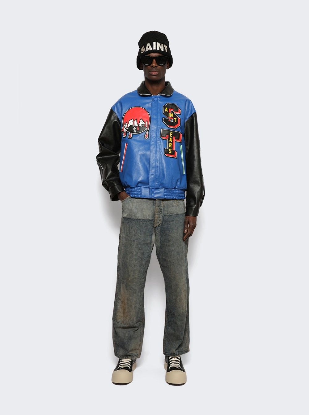 DENIM TEARS × Saint Michael o1mle0326 Grail Varsity Jacket in Blue Size US XXS / EU 40 - 2 Thumbnail