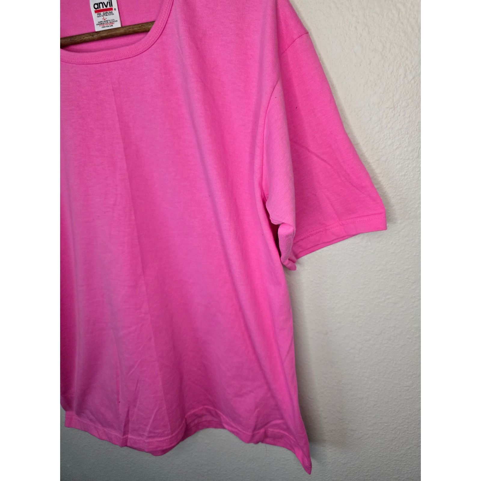 Anvil × Vintage Womens Blank Shirt Pink Large Anvil Boat Neck Tee 1990s VTG Size L / US 10 / IT 46 - 2 Thumbnail