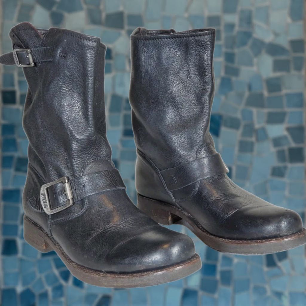 Frye Frye Veronica Short Slouch Boot Women US 7 Black Leather Biker Buckles Size 28" / US 6 / IT 42 - 1 Thumbnail