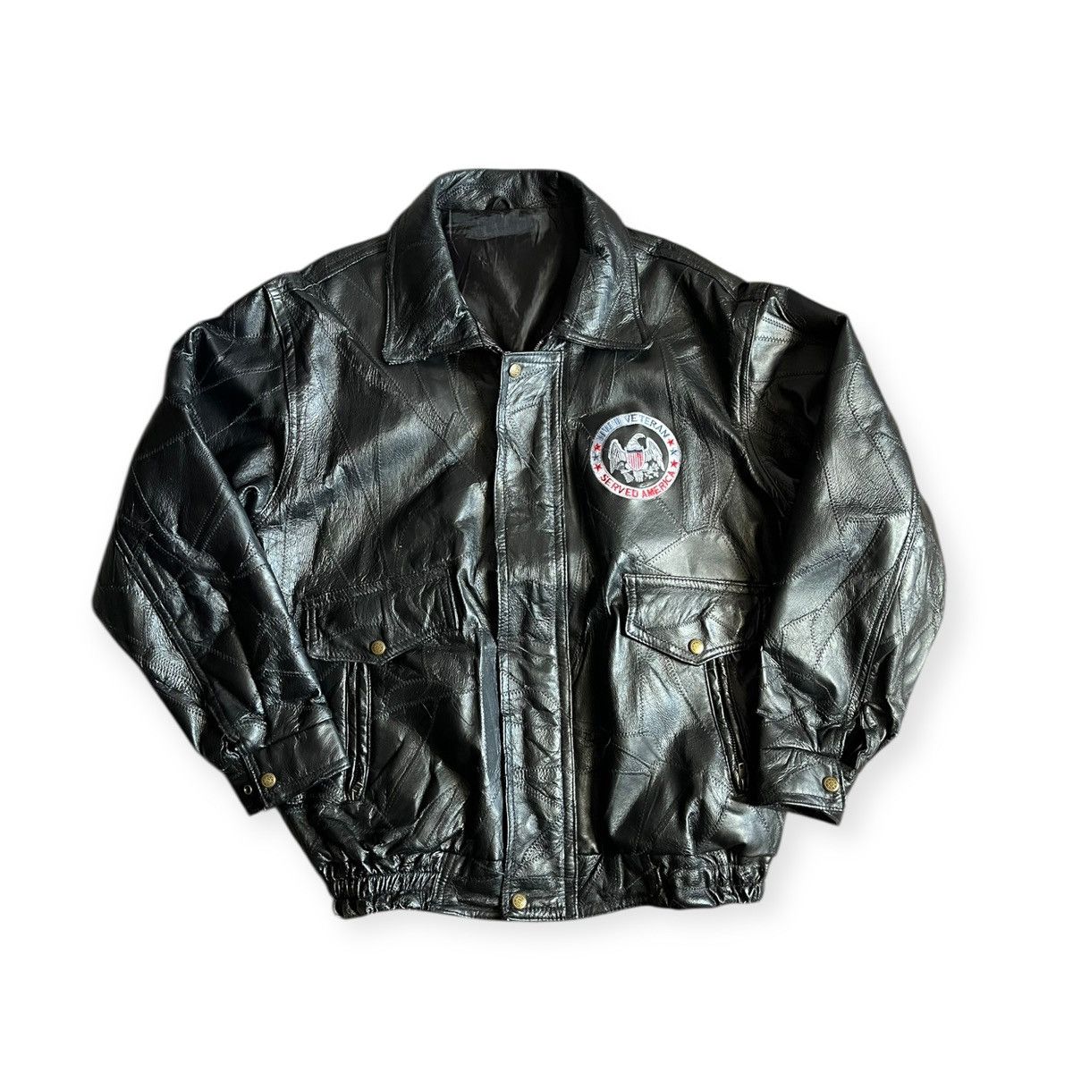 Vintage Vintage Patchwork Leather Bomber Veteran Patch Jacket Size US L / EU 52-54 / 3 - 1 Thumbnail