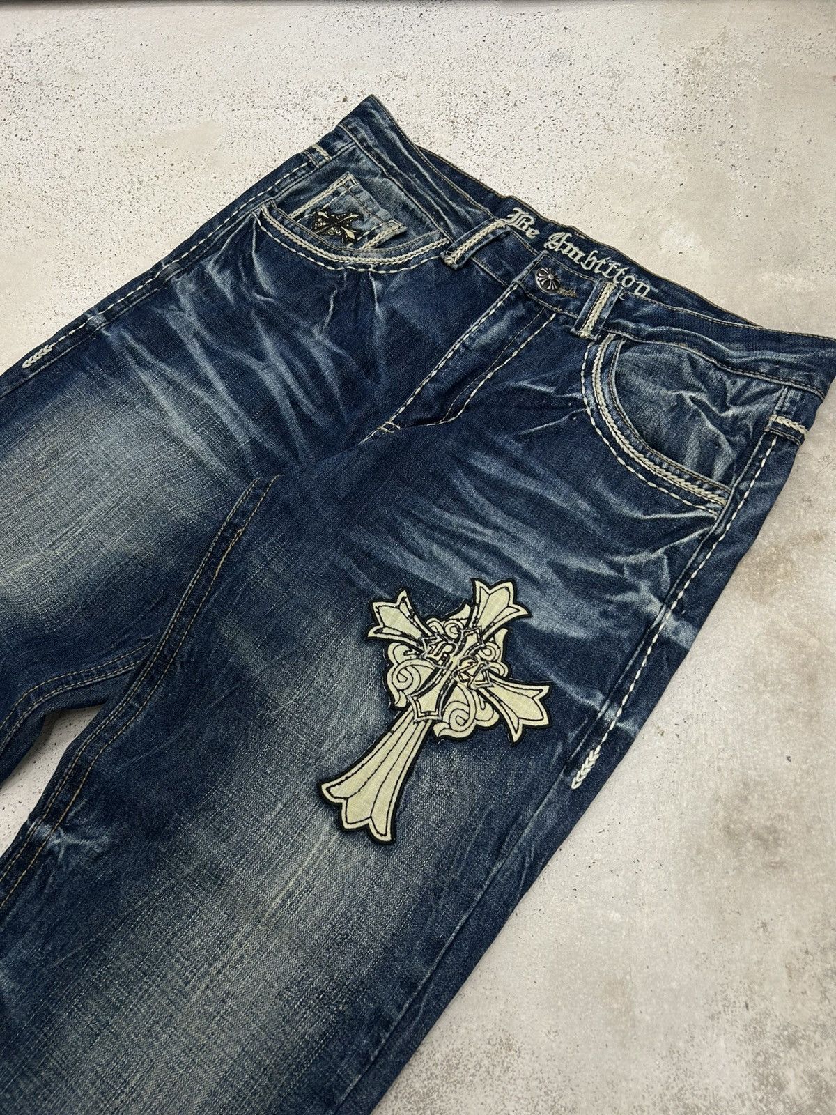 Le Grande Bleu (L.G.B.) Baggy Embroidered Jeans Be Ambition Brand Design Cross Patch Size US 34 / EU 50 - 6 Thumbnail