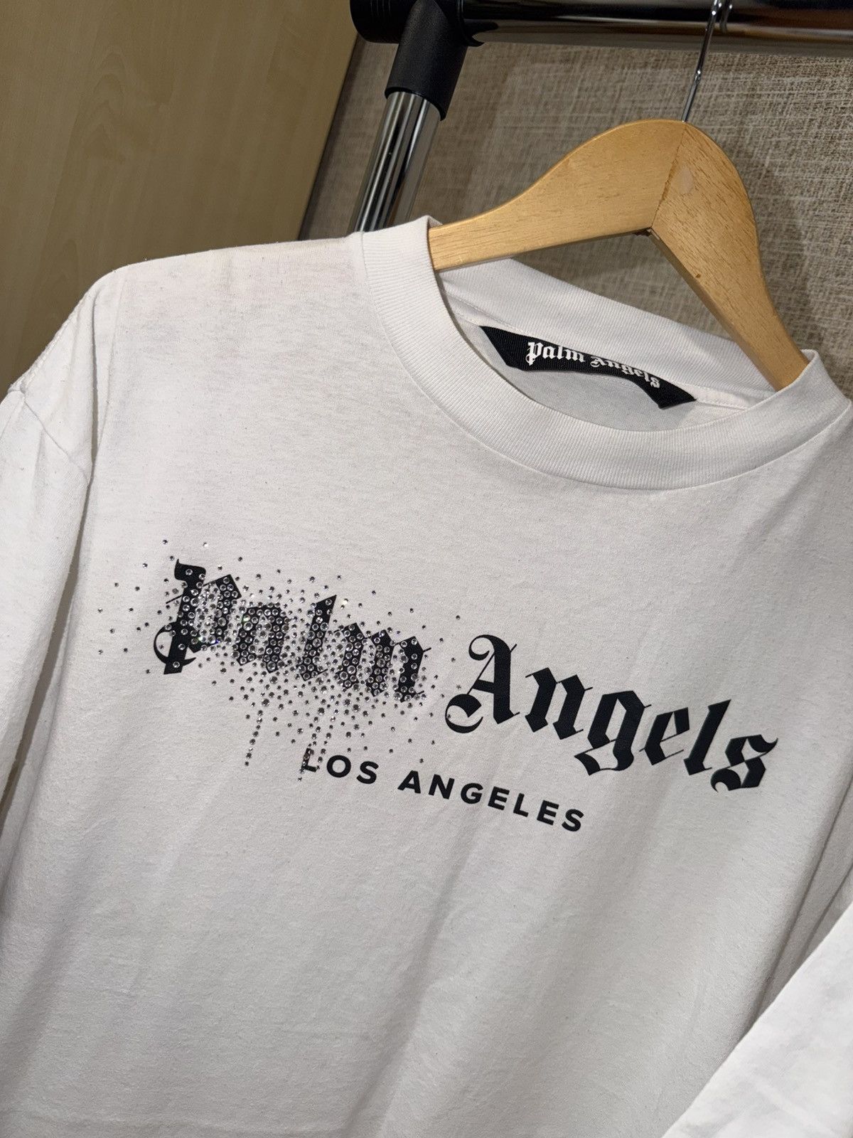 Palm Angels Palm Angeles Rhinestone Sprayed Logo White T Shirt Size US L / EU 52-54 / 3 - 4 Thumbnail