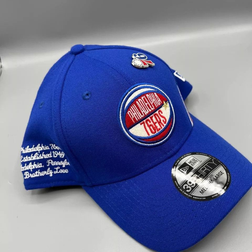 New Era Philadelphia 76ers Hat Men M-L Stretch Fitted Cap with Pin Size ONE SIZE - 3 Thumbnail