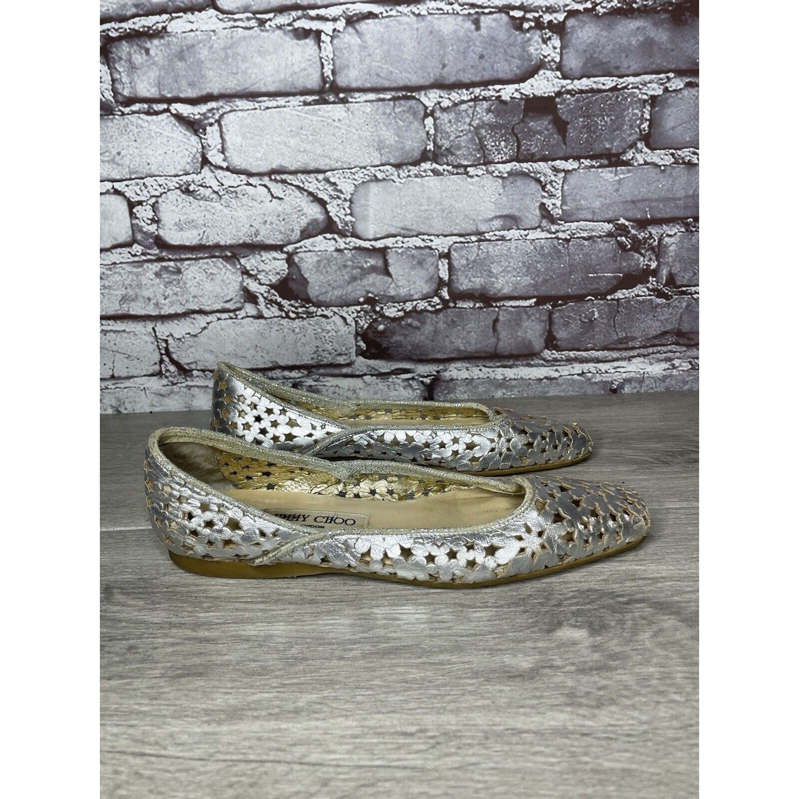 Jimmy Choo Jimmy Choo Metallic Silver Leather Cut Out Loafer Flats Wome Size US 7 / IT 37 - 3 Thumbnail