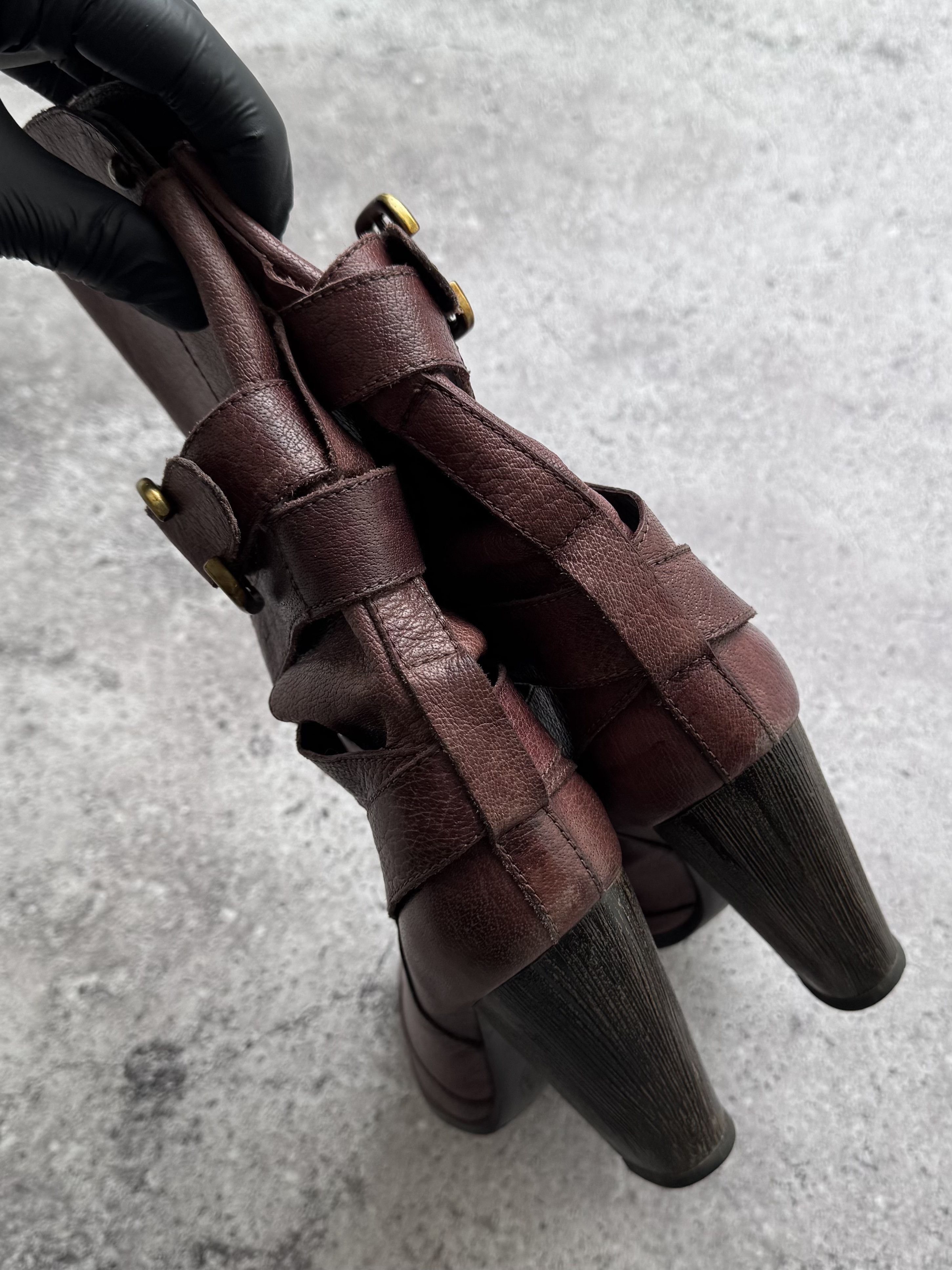 Vintage Y2K Leather Ankle Boots Buckle Strap Block Heel Booties (E8) Size US 8 / IT 38 - 7 Thumbnail