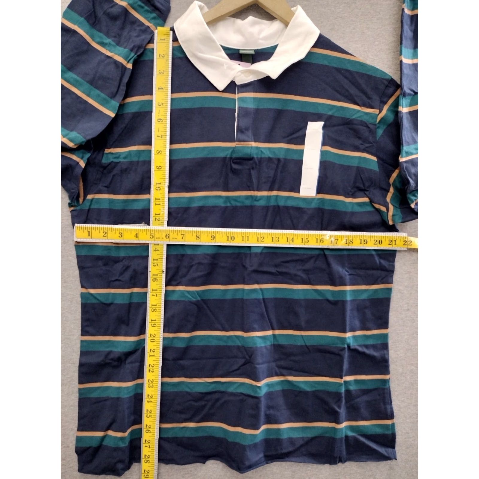Vintage Wild Fable Polo Tee Shirt Navy Blue Teal Tan Stripes Long Sleeve Size L Women Polo Shirt Striped Preppy Size L / US 10 / IT 46 - 4 Thumbnail