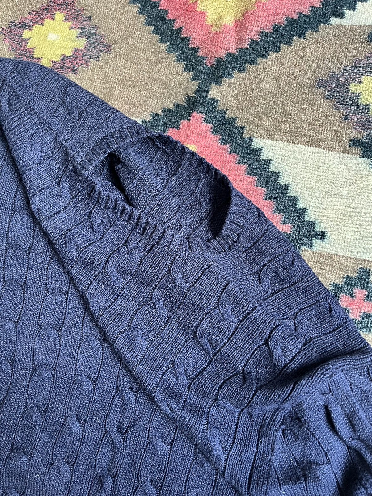Polo Ralph Lauren Polo Ralph Lauren Men Navy Cable Knit Cotton Sweater Size US XL / EU 56 / 4 - 12 Thumbnail
