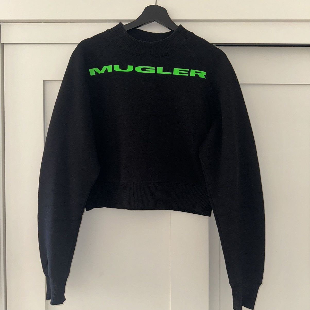 Mugler × Thierry Mugler Neon Green Logo Neoprene Cropped Pullover Size US S / EU 44-46 / 1 - 3 Thumbnail