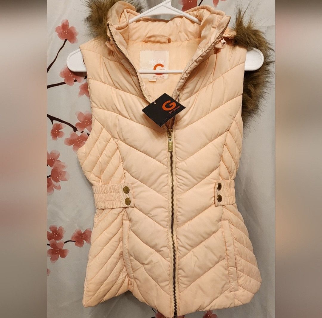 Guess G by Guess Pink Chevron Quilted Faux Fur Puffer Vest XS Size XS / US 0-2 / IT 36-38 - 1 Thumbnail