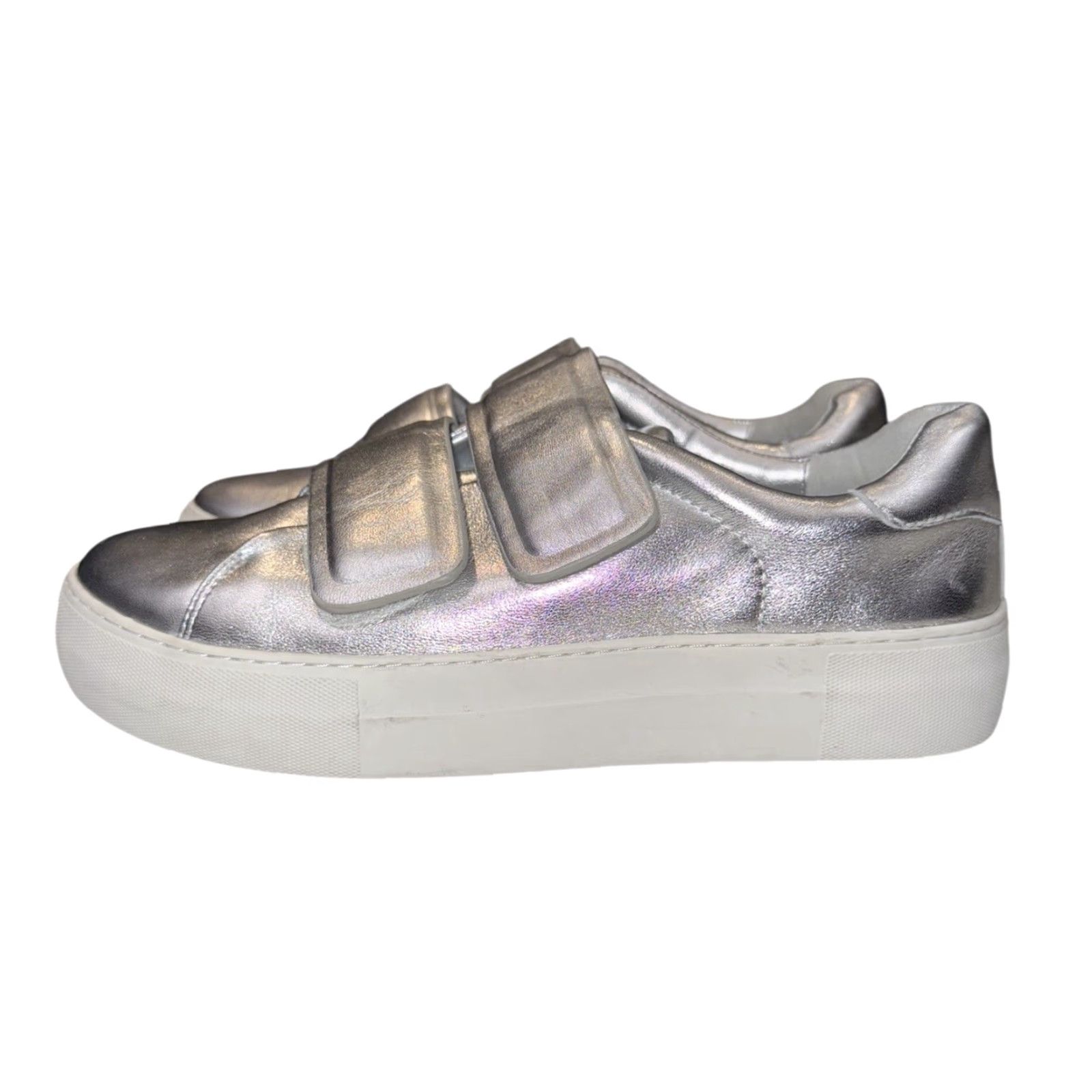 J/Slides J/Slides Adelynn Sneaker Leather Silver Metallic Platform Size 8 Women Gray Athletic Shoes Size US 8 / IT 38 - 4 Thumbnail