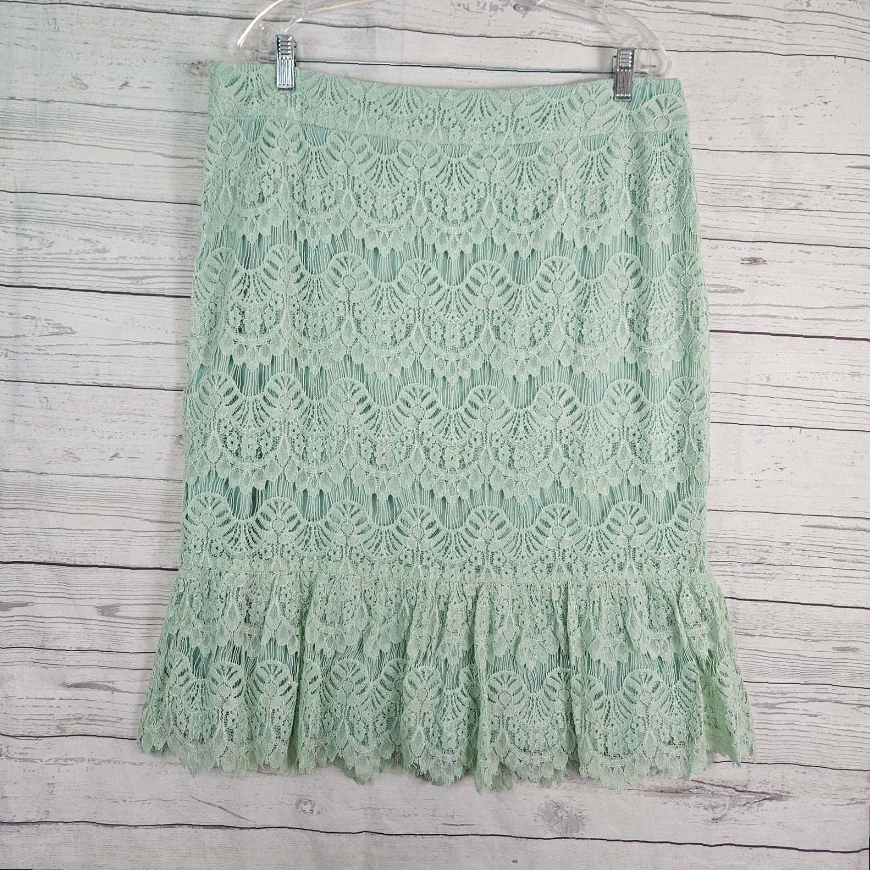 Vintage Dainty Jewells Skirt XL Green Lace Overlay Side Zip Womens Knee Length A-Line Size 40" / US 18 - 3 Thumbnail