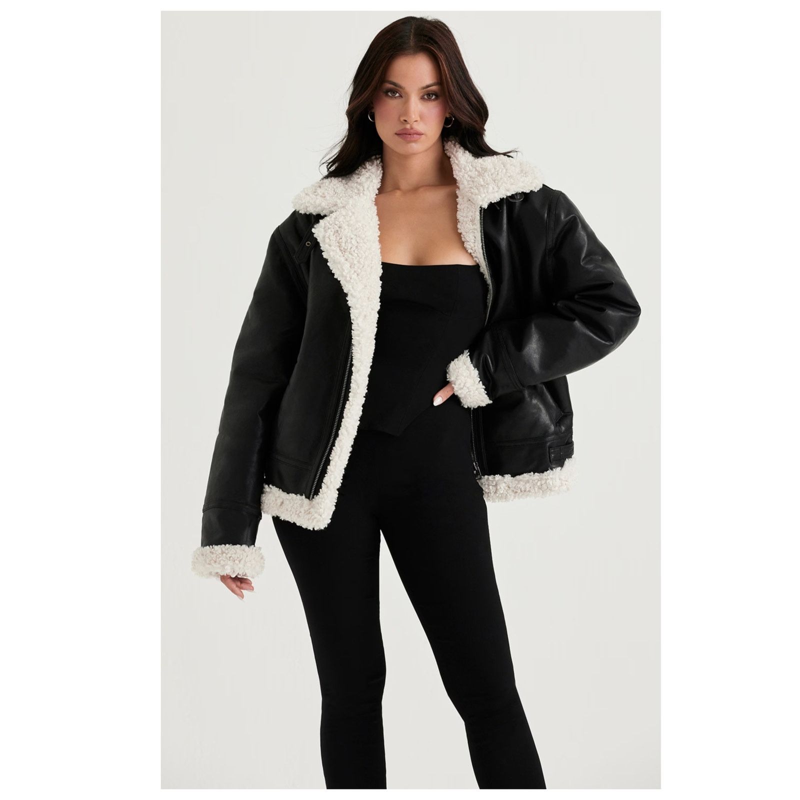 House of CB HOUSE OF CB Madden Faux Leather Jacket Faux Shearling (S) Size S / US 4 / IT 40 - 1 Thumbnail