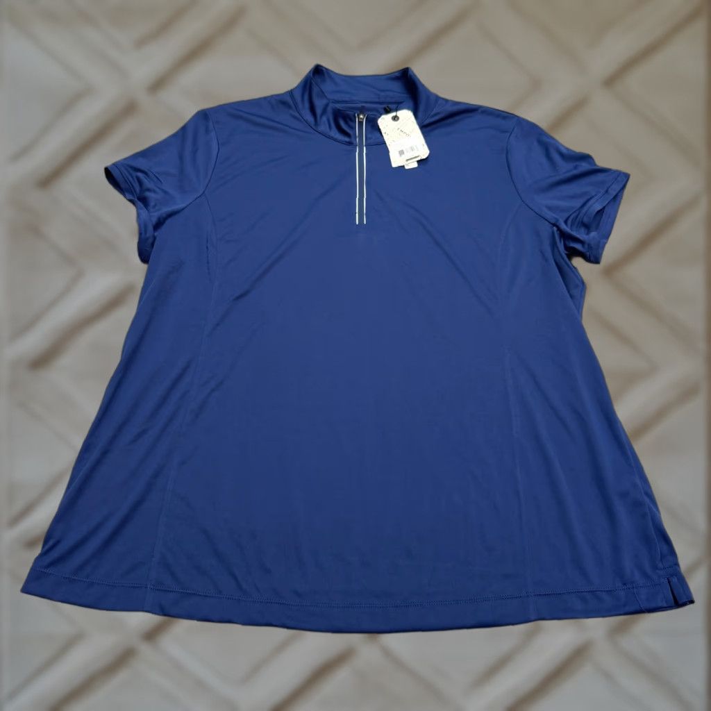 EP New York Polo Shirt Women 1X Plus Blue 1/4 Zip Mock Neck Golf NWT Performance