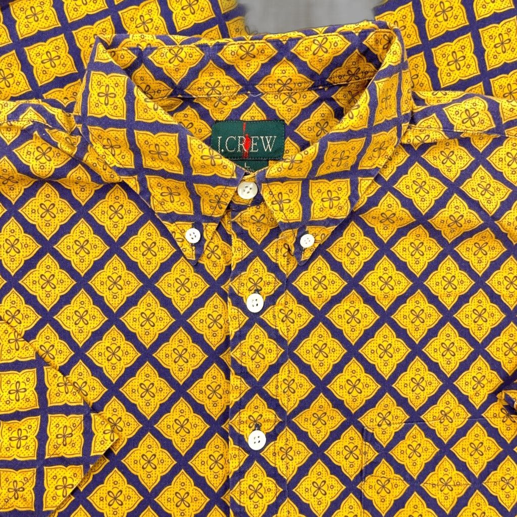 J.Crew VINTAGE J.CREW Button-Up Shirt Men Large Yellow Geometric 90s Linen Cotton Button-Down Classic Fit Mens Size US L / EU 52-54 / 3 - 1 Thumbnail