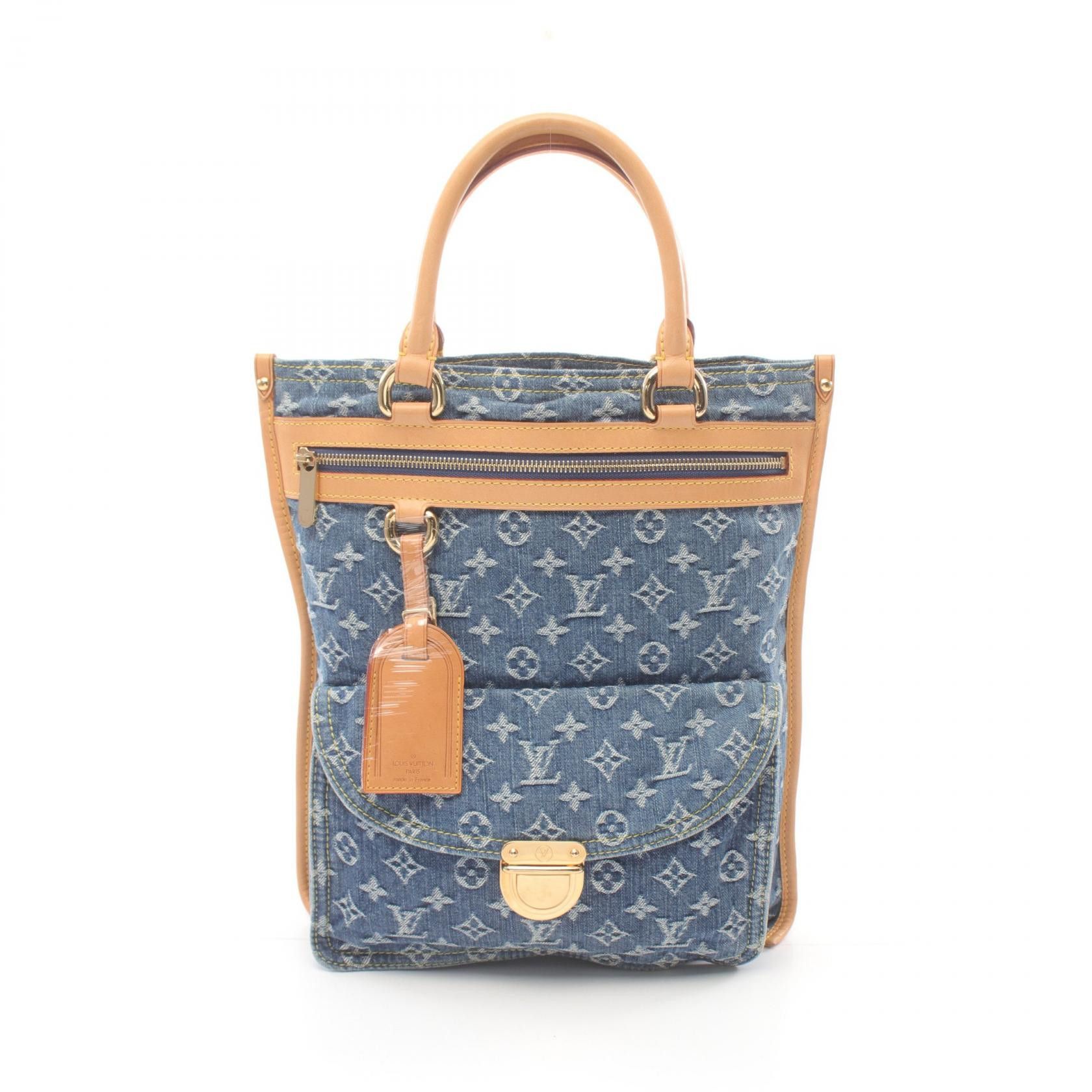 Louis Vuitton Monogram Denim Sac Plat Bag Denim Tote Bag M95018 in Great Condition