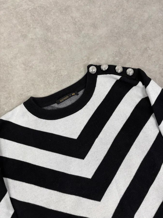 Balmain FW2015 Balmain Black & White Striped Sweater Size US L / EU 52-54 / 3 - 5 Thumbnail