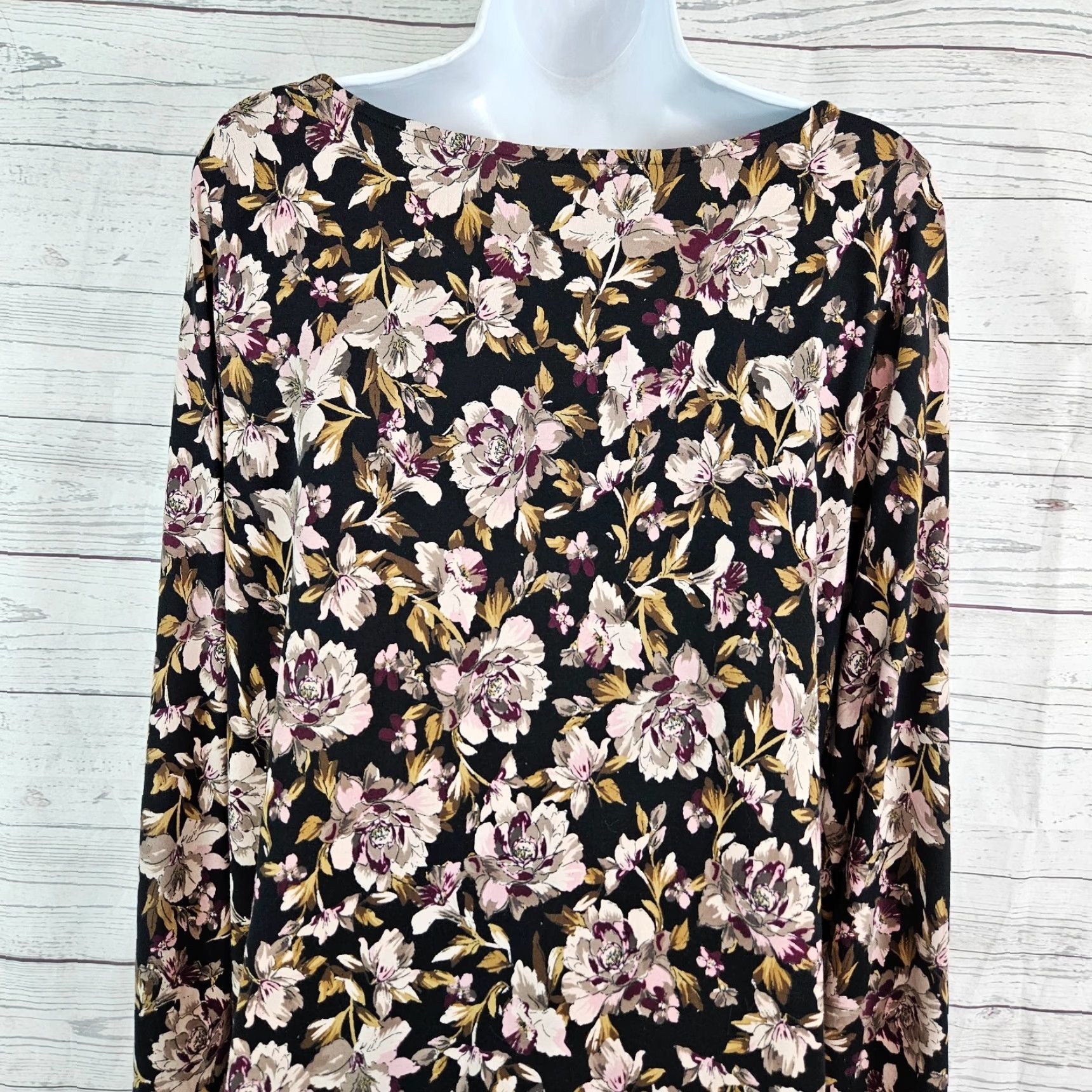 J. Jill J. Jill Womens Luxe Supima Split Sleeve Tunic L Black Floral Cotton Blend Blouse Shirt Womens Large Tunic Black Floral 90s? Size L / US 10 / IT 46 - 4 Thumbnail