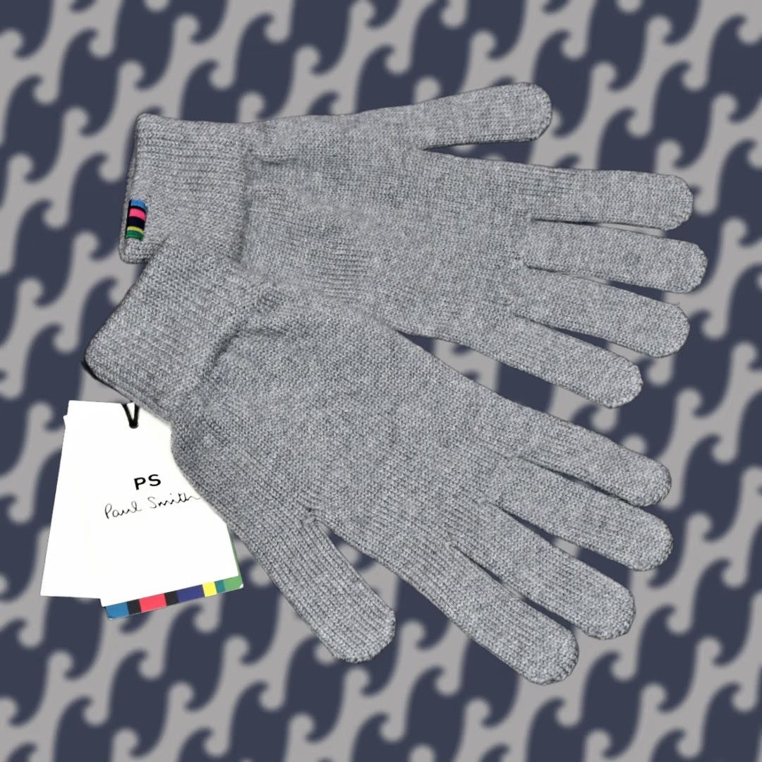Paul Smith Paul Smith Cashwool Men's Wool Gloves Grey One Size Wrist Knit 100% Lambswool Solid Winter Fall Spring Casual Mens Size ONE SIZE - 1 Thumbnail