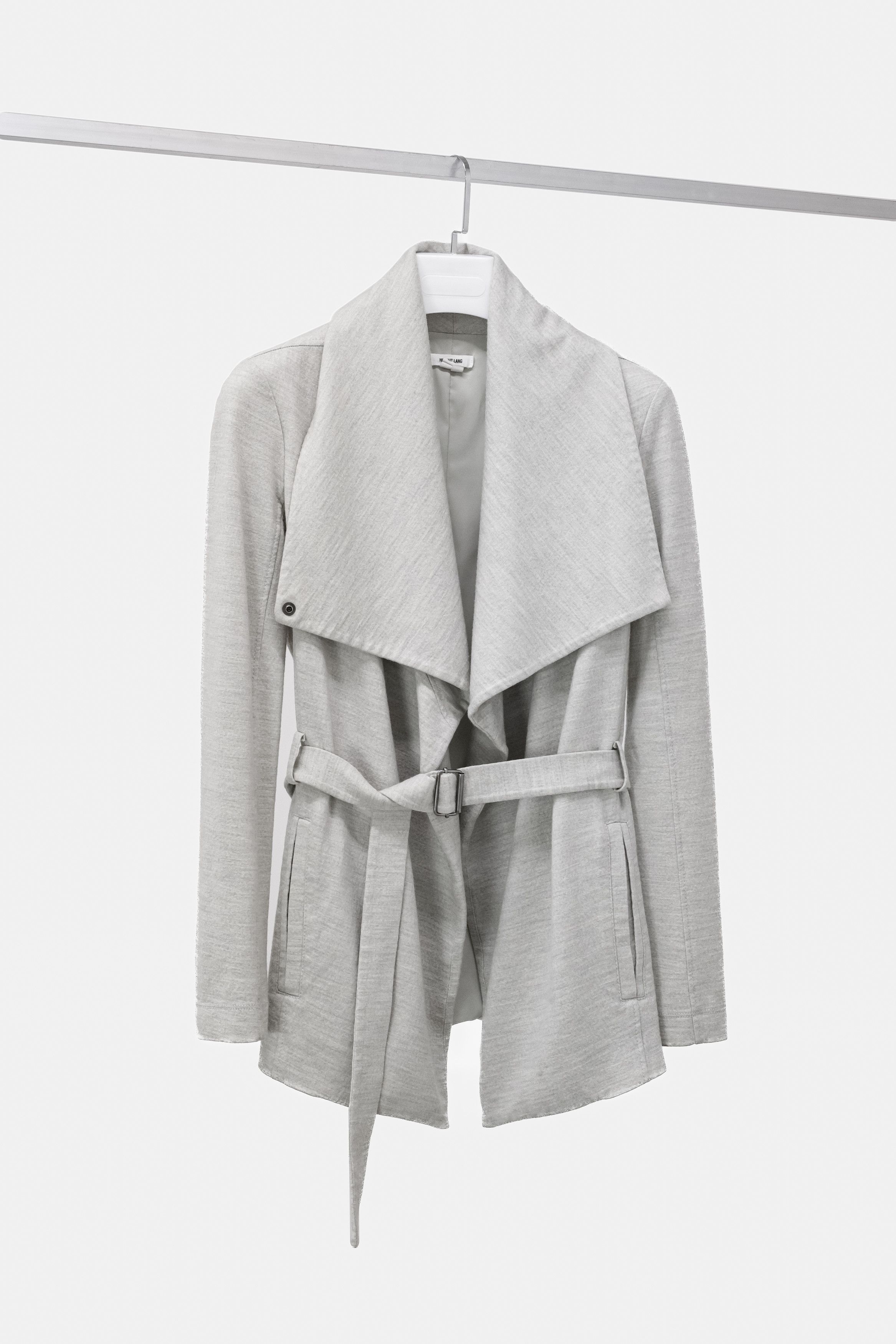 image of Helmut Lang Light Grey Belted Wool Cardigan Coat, Women's (Size Small)