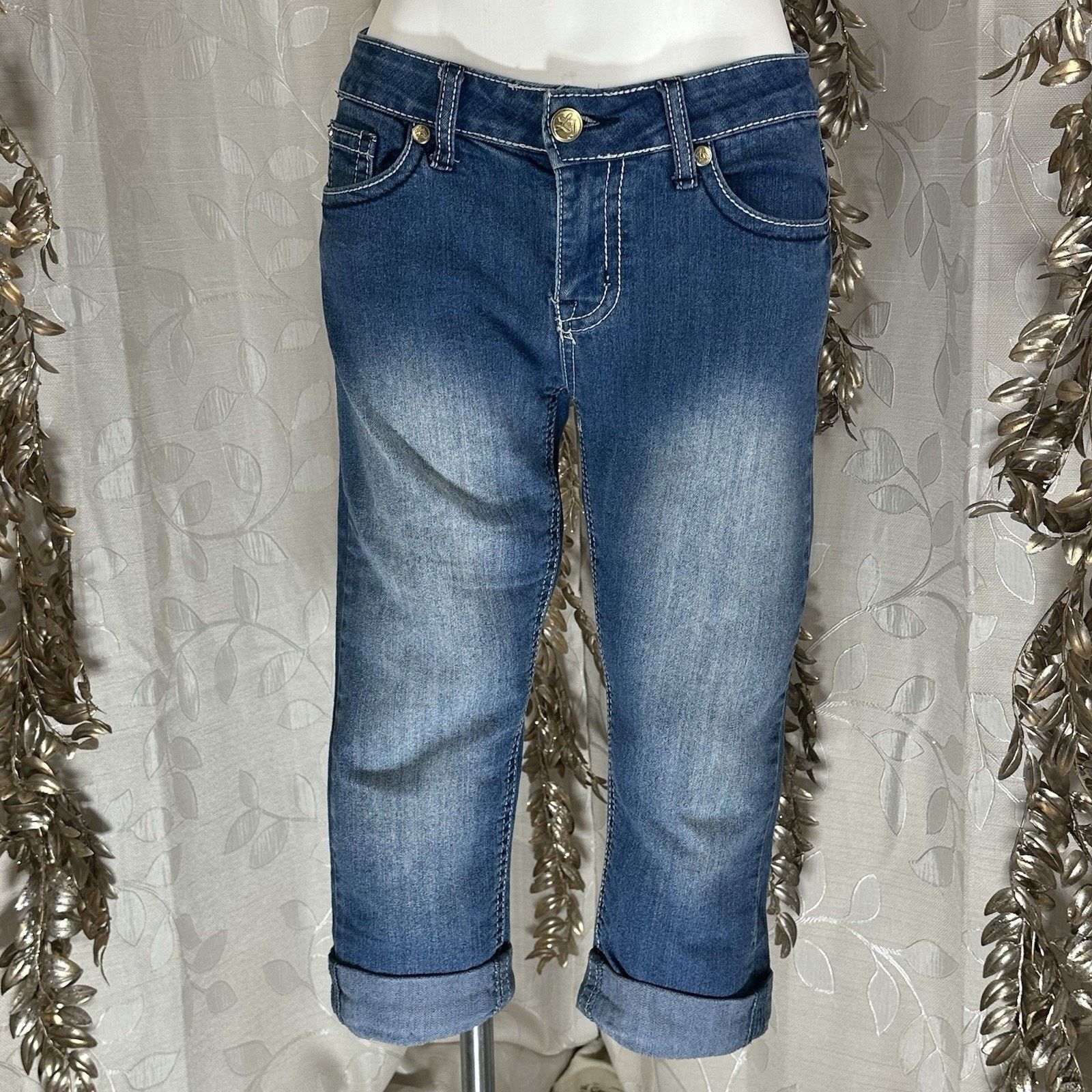 Indigo Love Indigo Jean Women's Size 6 Cuffed Capri Bling Size 28" / US 6 / IT 42 - 2 Thumbnail