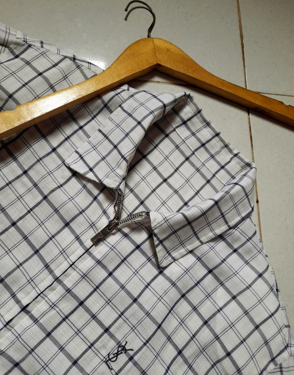 image of Sheer Jacketvintage YVES Saint Laurent X YSL Jacket in White Plaid, Men's (Size Medium)
