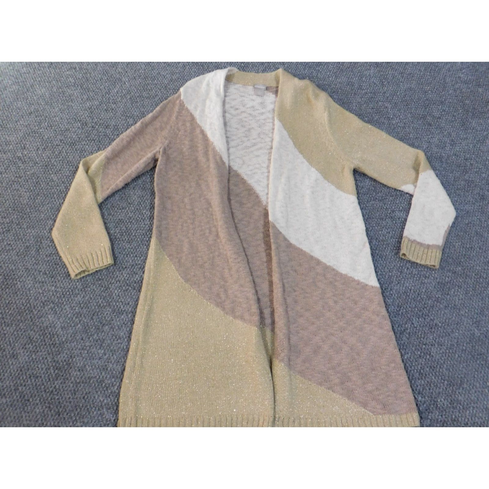 Vintage Chico's Cardigan Sweater Womens Open Knit Brown Geometric Crew Neck 1 Regular Winter Knit Size XS / US 0-2 / IT 36-38 - 4 Thumbnail