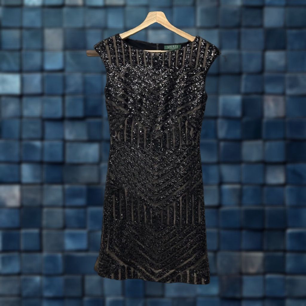 Ralph Lauren Ralph Lauren Women’s Evening Navy Blue Sequin Maxi Gown Dress Sleeveless Boat Neck Zip Size 12P Formal Party Wedding Size XL / US 12-14 / IT 48-50 - 1 Thumbnail