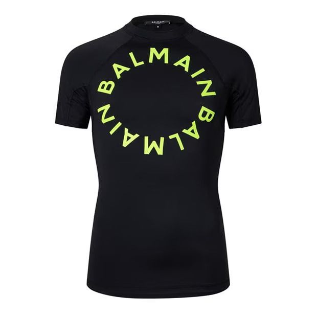 image of Balmain O1G2R1Mq0324 T-Shirt In Black & Yellow in Black/Yellow, Men's (Size Small)