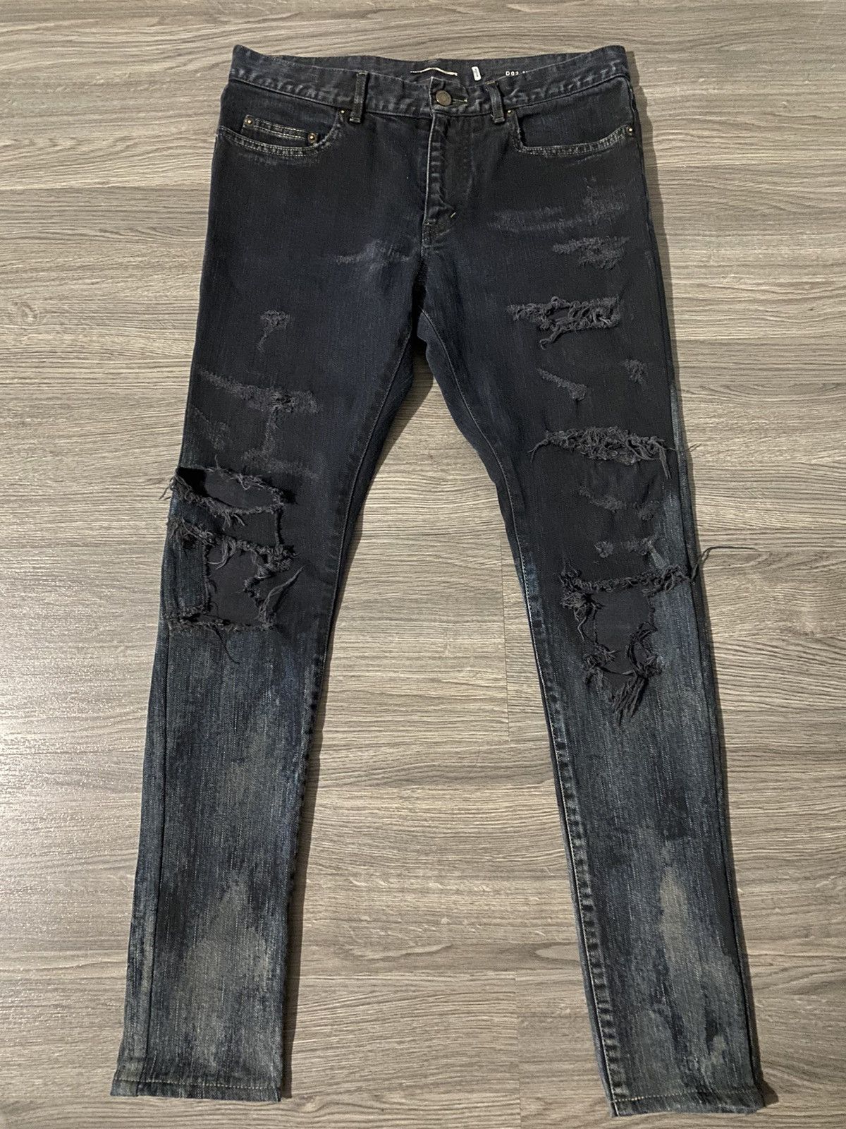 image of Saint Laurent Paris 2014 Saint Laurent Bleach Stain D02 Jeans in Washed Black, Men's (Size 31)