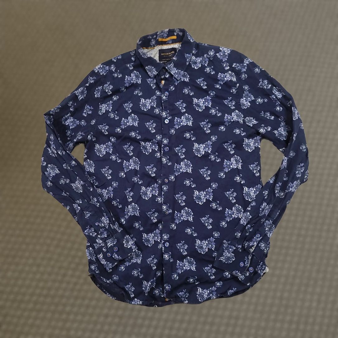 Denime Flower & Denim Ricky Singh Slim Fit Floral Print Shirt Size S Blue Size US S / EU 44-46 / 1 - 1 Thumbnail