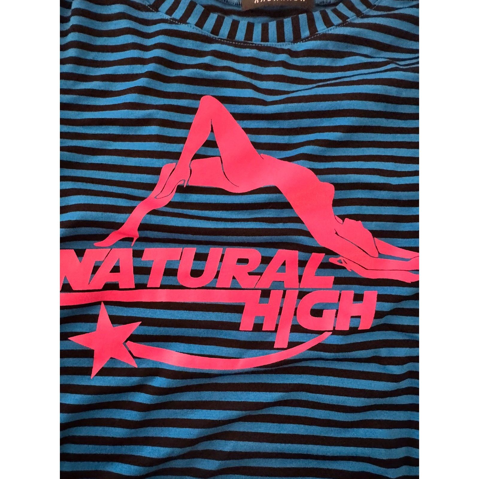 Japanese Brand Y2K Blue Striped Graphic Printed T-Shirt size Baby Tee Size US S / EU 44-46 / 1 - 5 Thumbnail