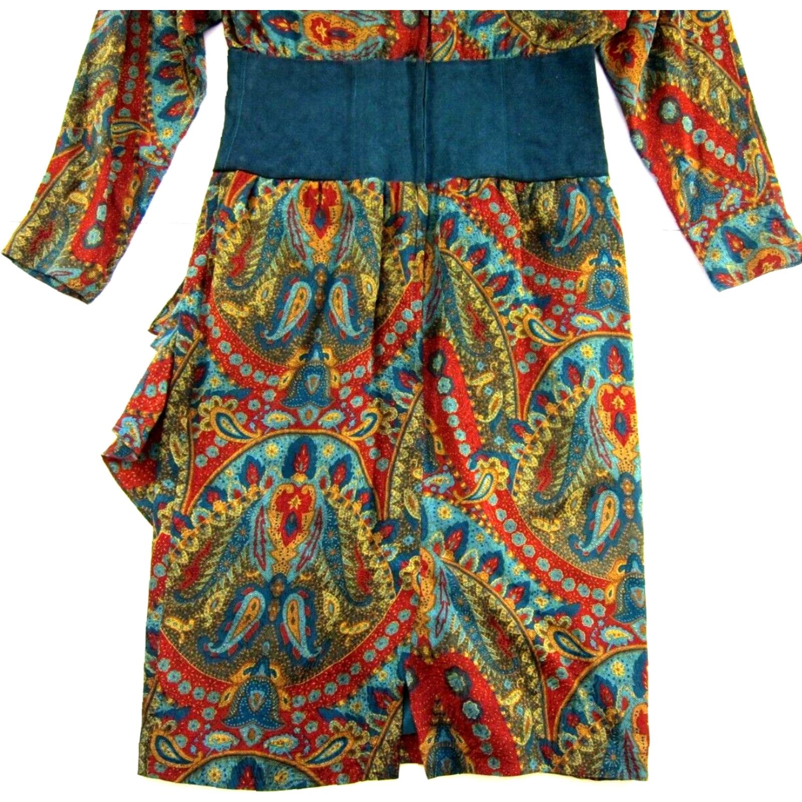 Vintage Vtg Gillian 80's 100% Silk Blue Dress Long Sleeve Floral 8 Size M / US 6-8 / IT 42-44 - 7 Thumbnail