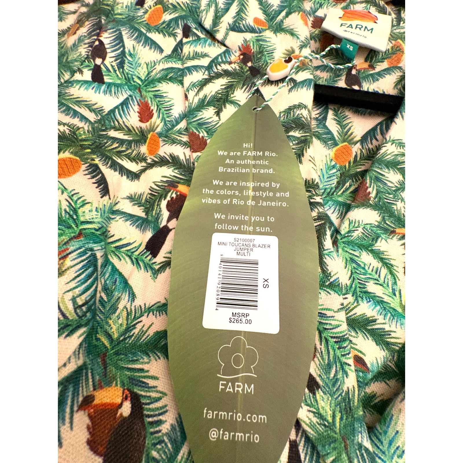 Farm Rio FARM RIO | Tropical Mini Toucan Blazer Jumpsuit | Linen |XS Size 25" / US 0 / IT 36 - 10 Thumbnail