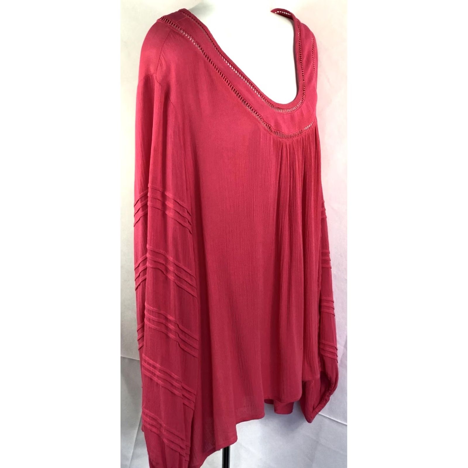 Vintage Cato Blouse 26/28W Dk Pink Scoop Neck Long Sleeve Flowy Rayon Boho Beach Size 4XL / US 24-26 - 2 Thumbnail